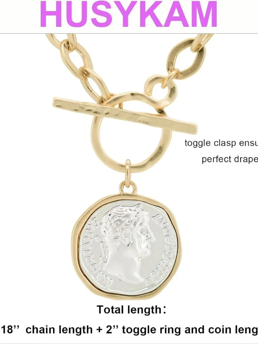 Chunky Coin Antique Gold Plated Thick Link Chain Layered Pendant Necklace for Wo - Picture 7 of 7